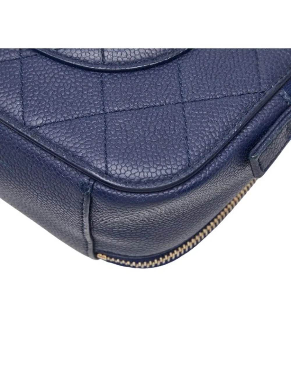 Chanel Quilted CC Logo Chain Shoulder Bag Vanity 2-Way Navy Gold Caviar Leather